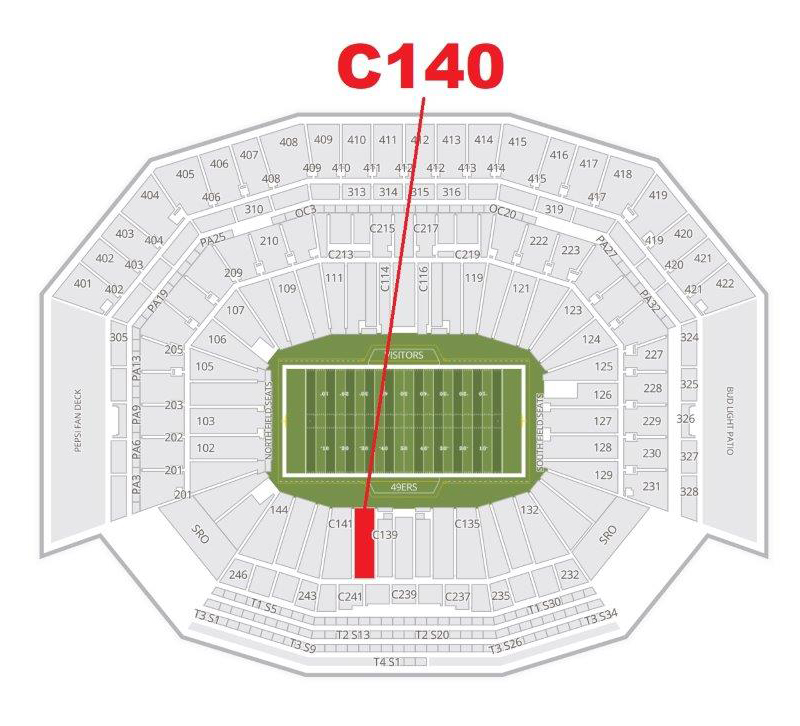 The GREEN DOT indicates the location of your seats.