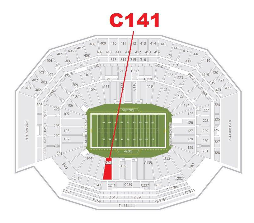 The GREEN DOT indicates the location of your seats.