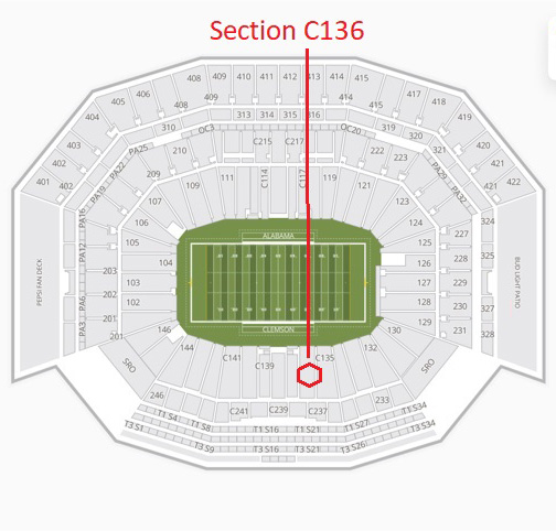 The GREEN DOT indicates the location of your seats.