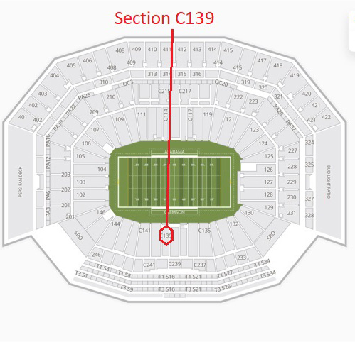 The GREEN DOT indicates the location of your seats.